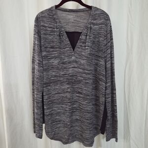 LOFT Lounge XL 0X 12 14 Space Dye Chiffon Back Long Sleeve Knit Top Tunic